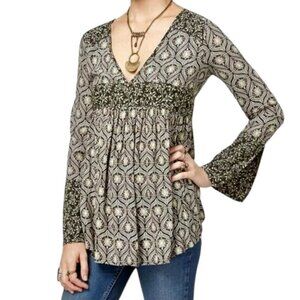 Free People Rolling Hills V Neck Flowy Boho Blouse Tunic